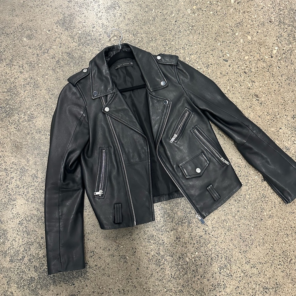 Zara Black Leather Jacket Sz S